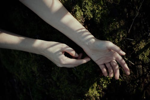 Woman relaxing in nature in forest