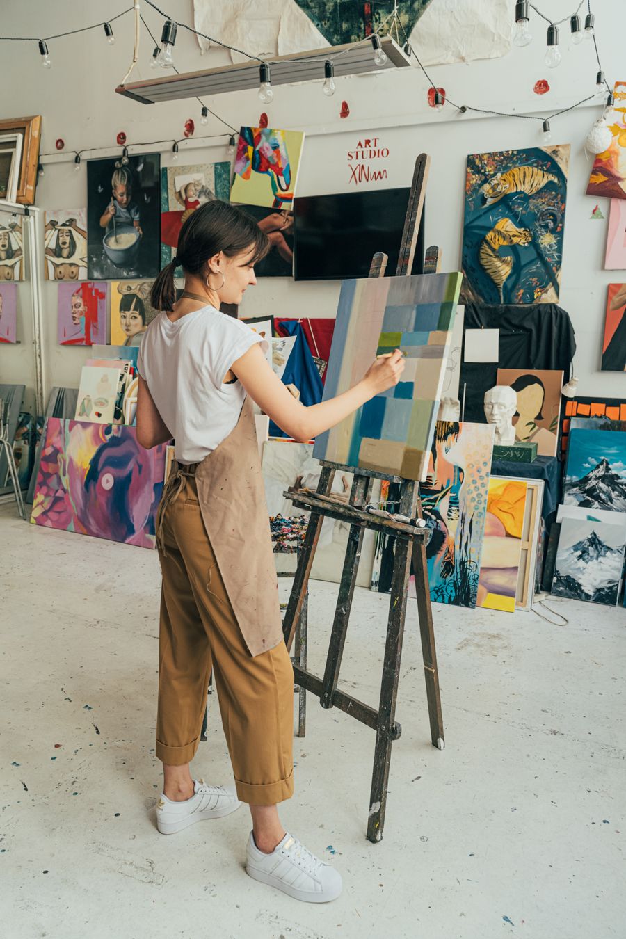 Painting in a studio