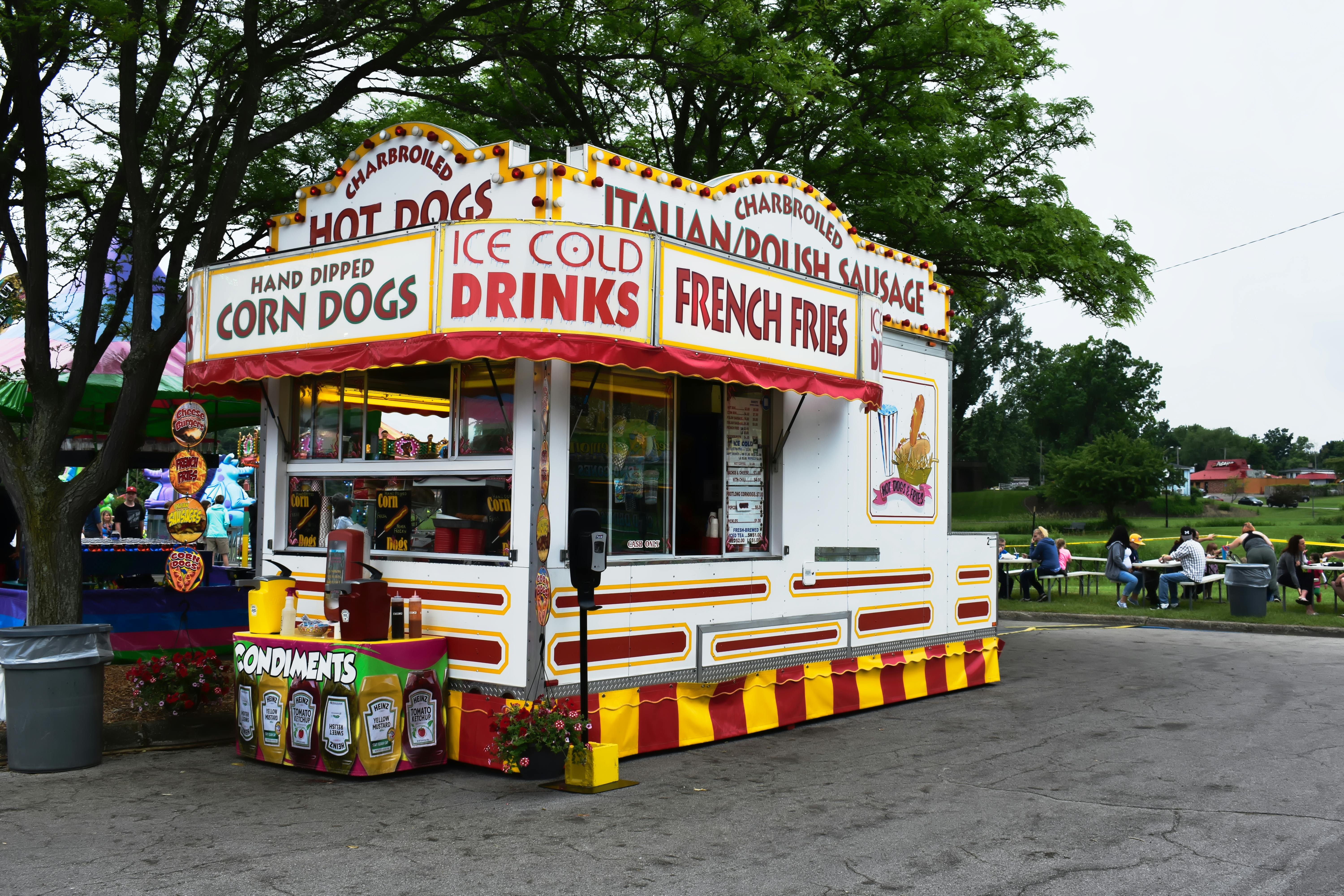 Free stock photo of corn dogs, food truck, french fries