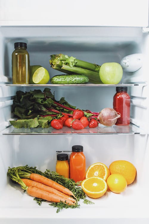 Free Fruits and Vegetable in the Fridge Stock Photo