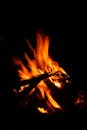 Bonfire burning in camp in complete darkness