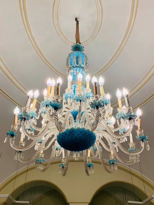 Glowing ornamental majestic cut glass chandelier