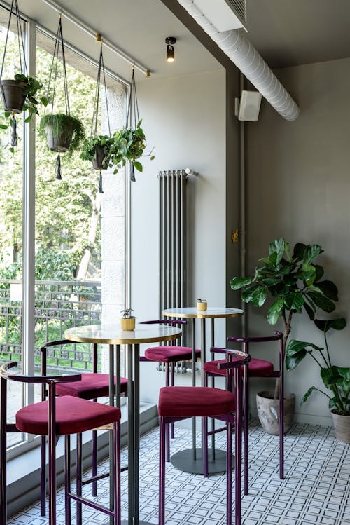 Interior of modern cafe with big window