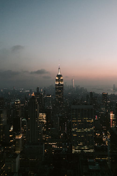 Ingyenes stockfotó alkonyat, drónfelvétel, Empire State Building témában