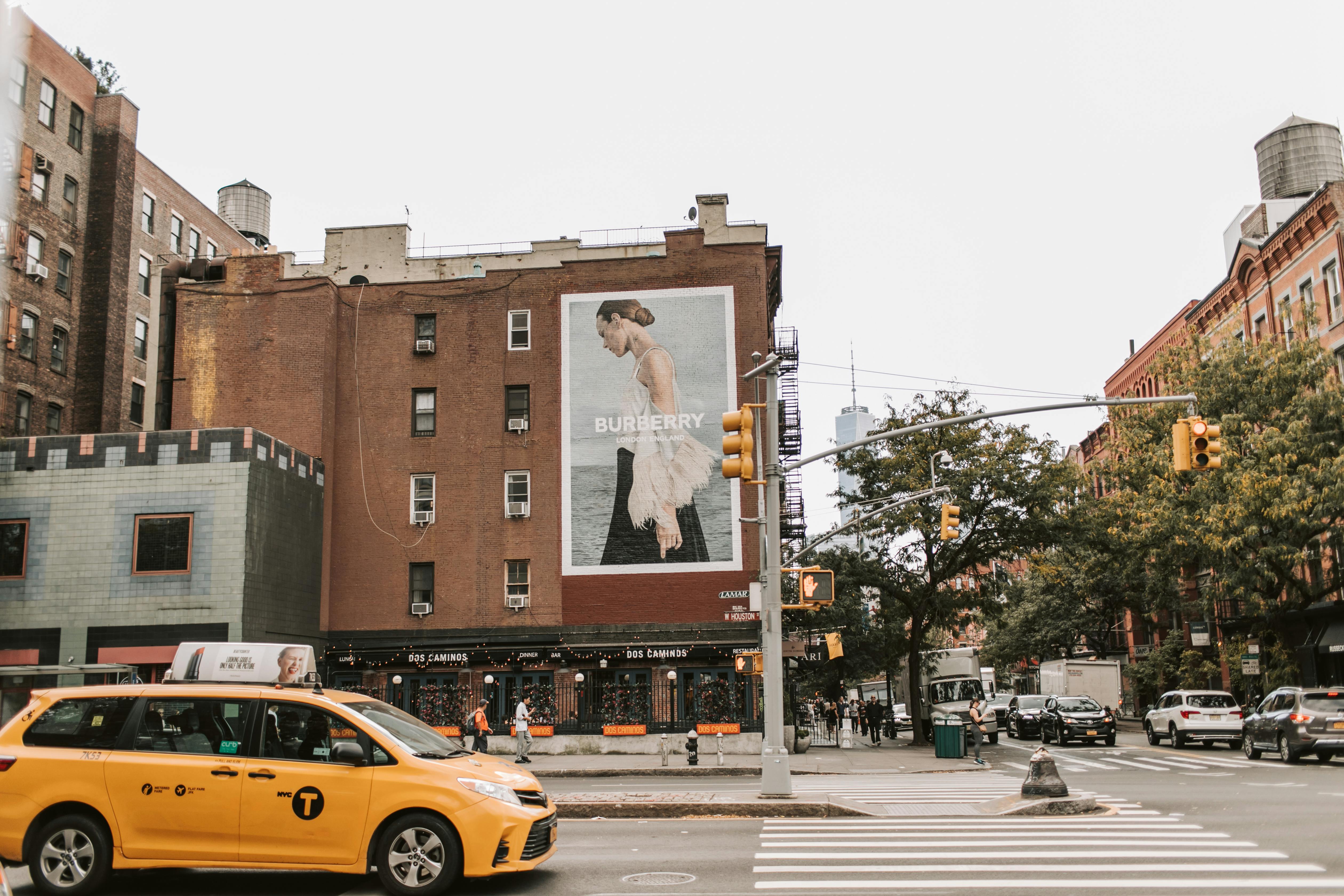 large advertisement on brick building in new york city usa