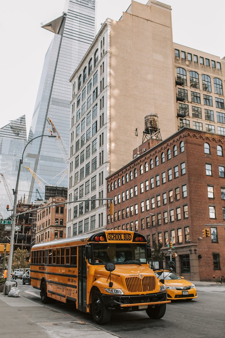 Yellow School Bus On The Road