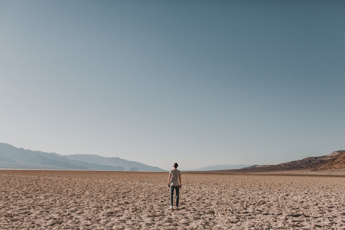 Wide Shot of a Person Standing on the Brown Sand