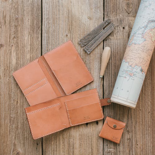 Handmade Brown Leather Wallet and Card Holder 