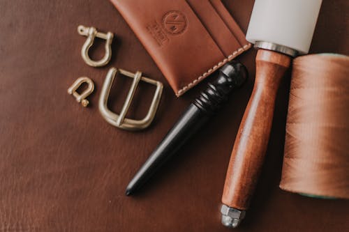 Brown Leather Card Holder and Leather Crafting Tools