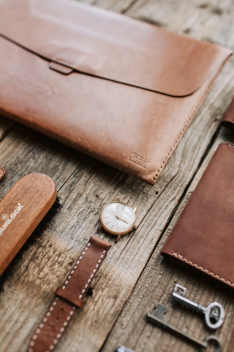 A Close-Up Shot Of Leather  Products