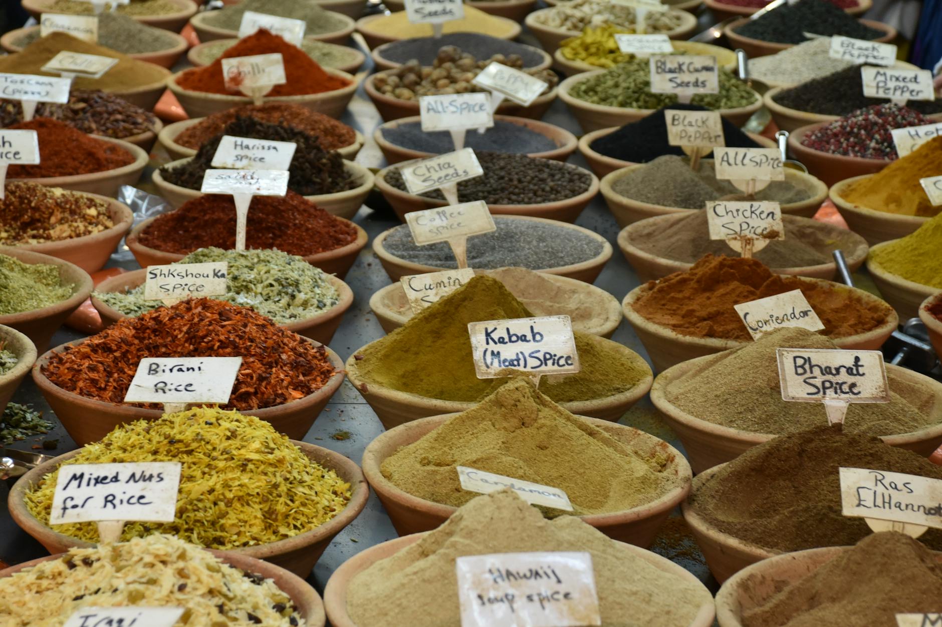 Collection of dry oriental spices in street bazaar (Photo by Jacob Moseholt)