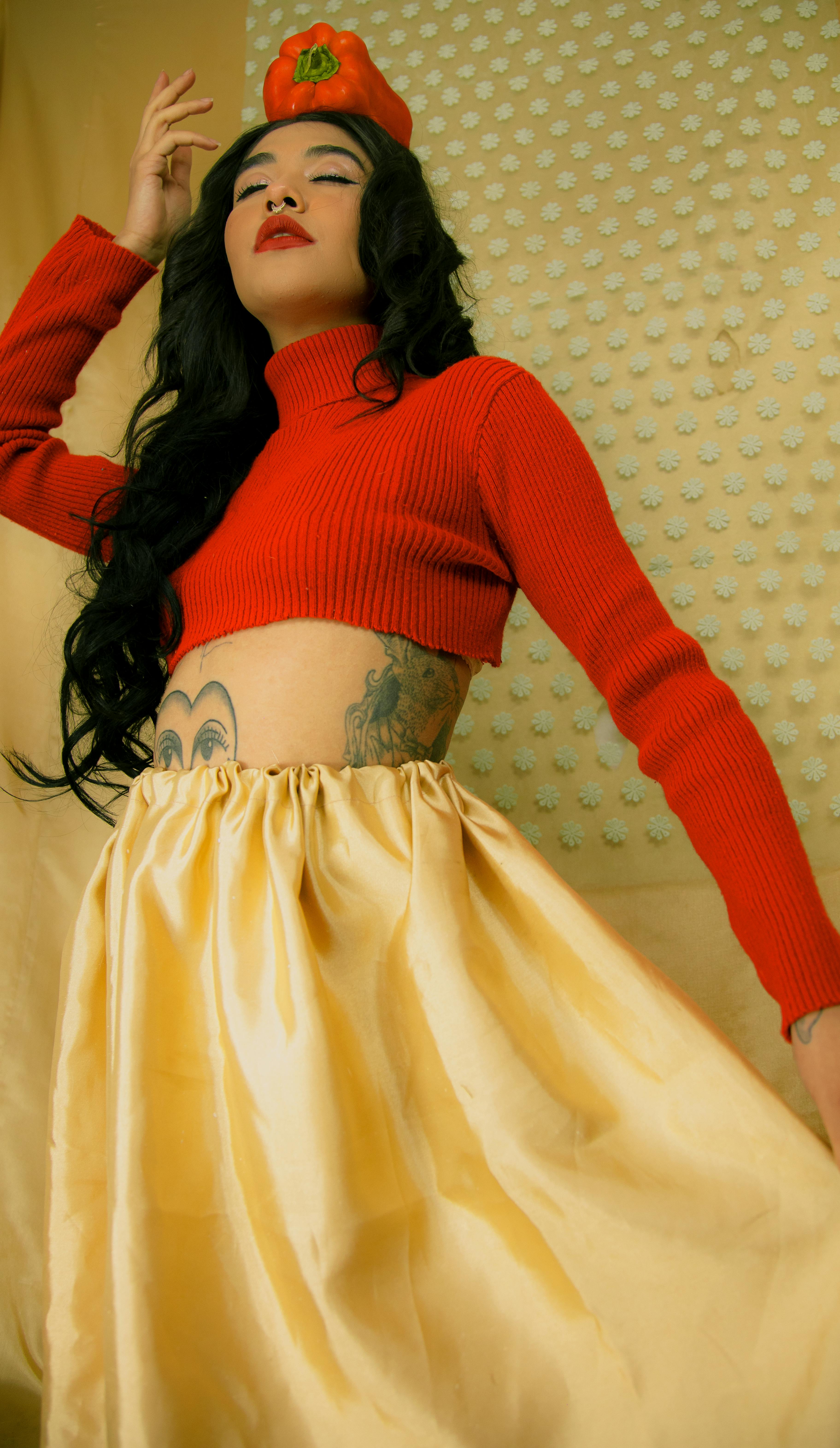 shirt and yellow skirt