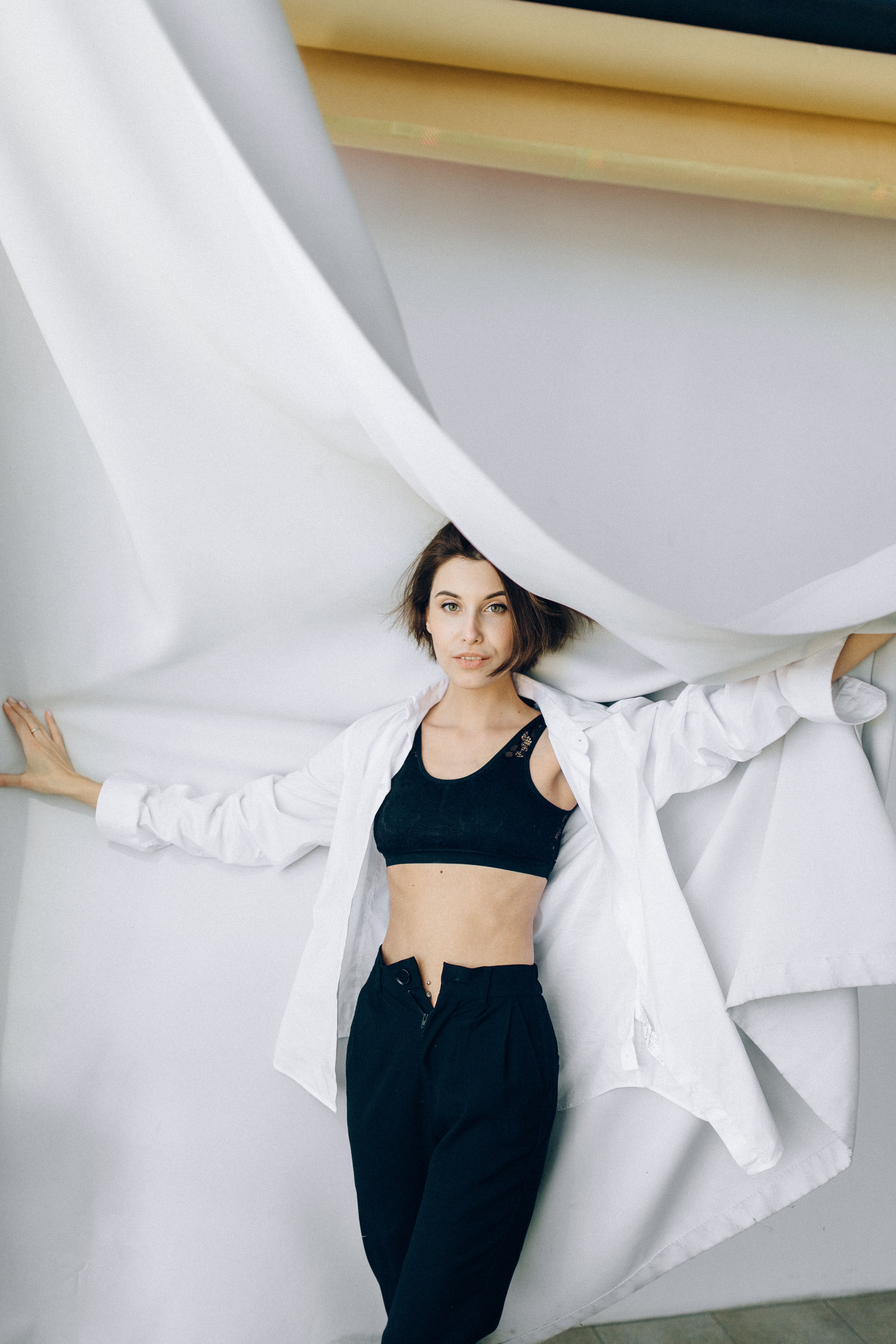 Woman in White Blazer and Black Brassiere · Free Stock Photo