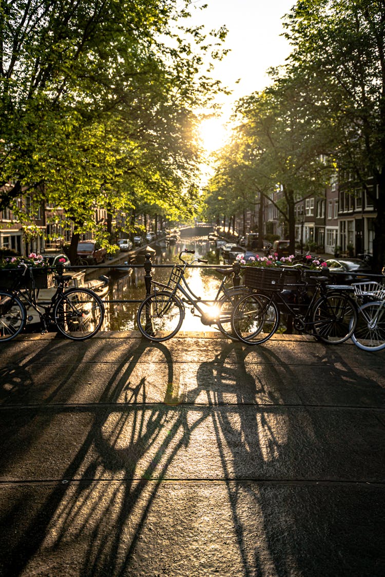 Bicycles Parked On Sidewalk