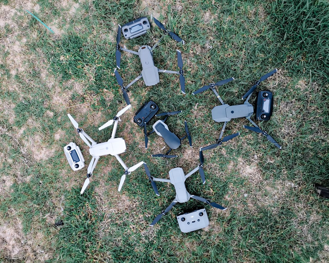 overhead view of collection of contemporary unmanned aerial vehicles w