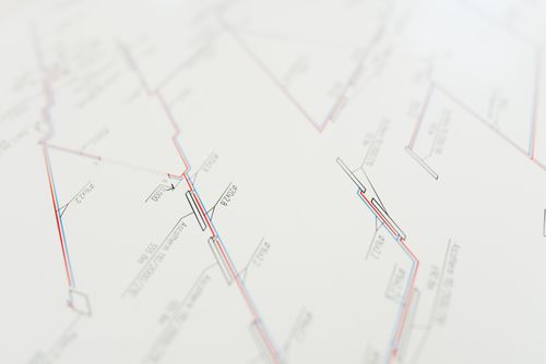 Free Close-up view of a highly detailed architectural blueprint, showcasing precision in design and measurement. Stock Photo