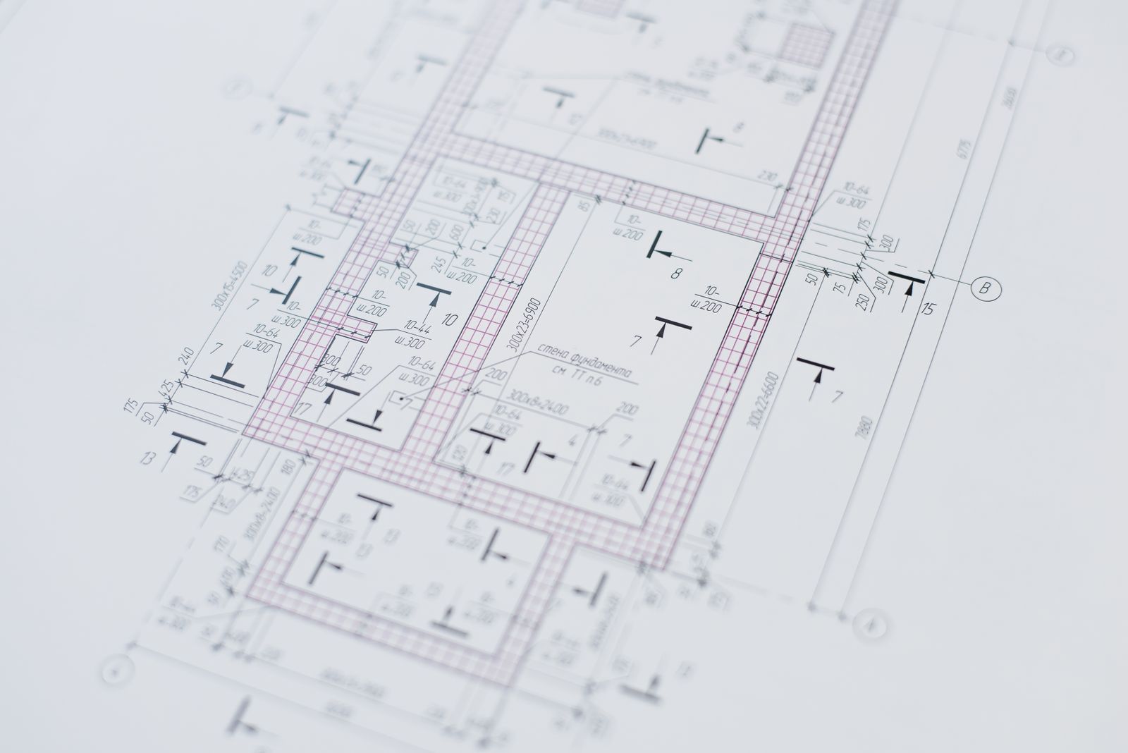 Close-up of a building blueprint with annotations