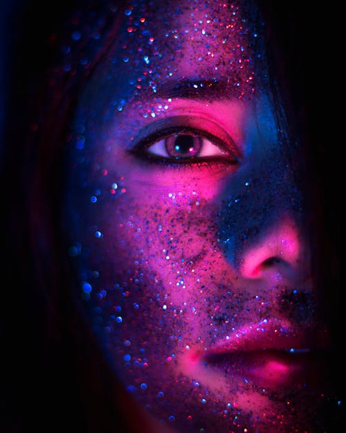 A Portrait of a Woman with Glitters on Her Face