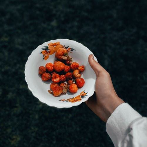 Strawberries Fruits on White Ceramic Bowl