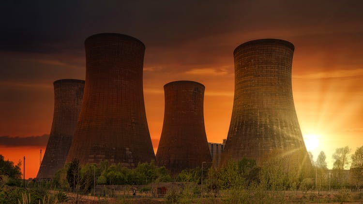 Huge Cooling Towers In Nuclear Power Plant