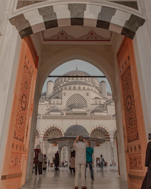 Through gate view of mosque