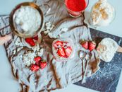 Delicious strawberry dessert on napkin