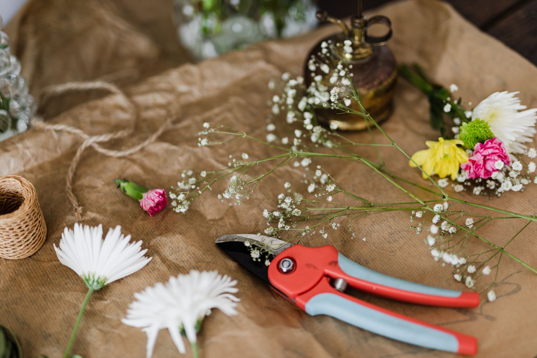 Flowers and floral cutters on brown wrapping paper