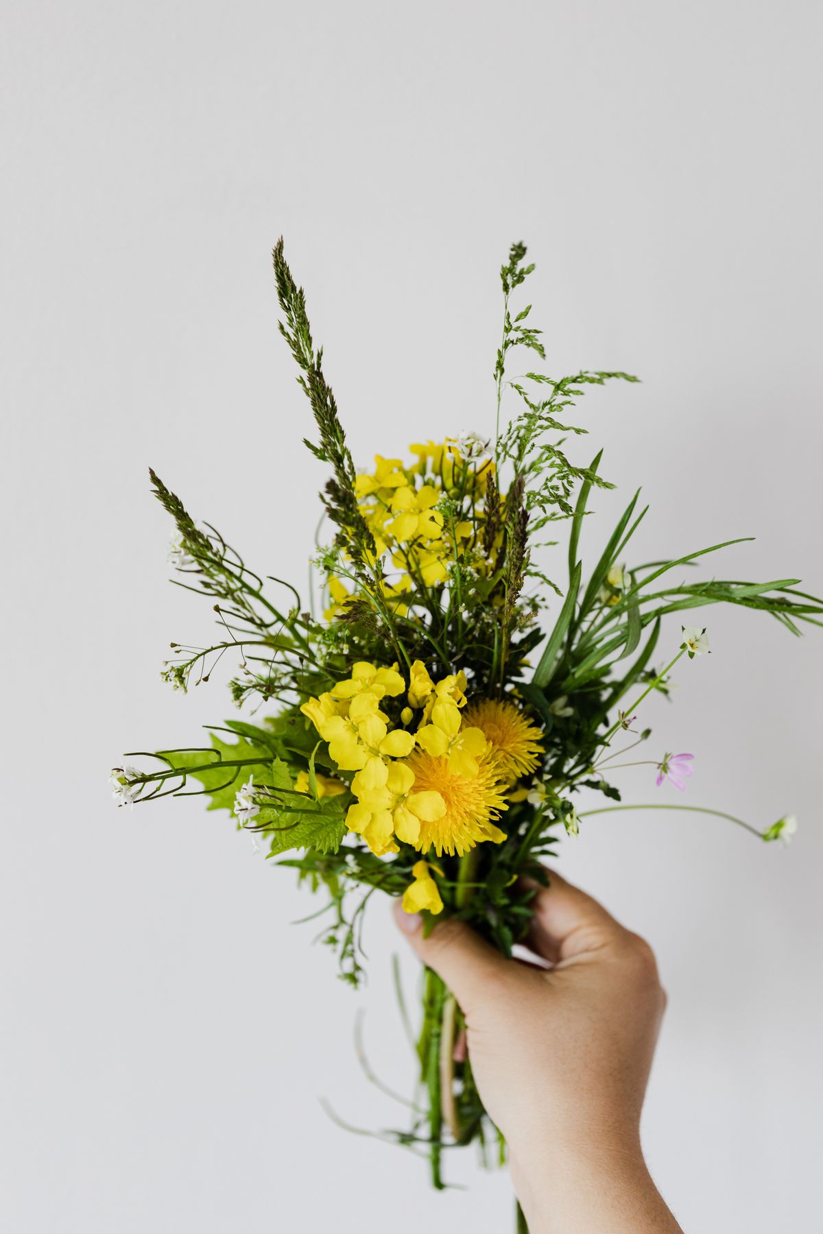 Small bouquet of yellow wildflowers for pressed flower crafts tags