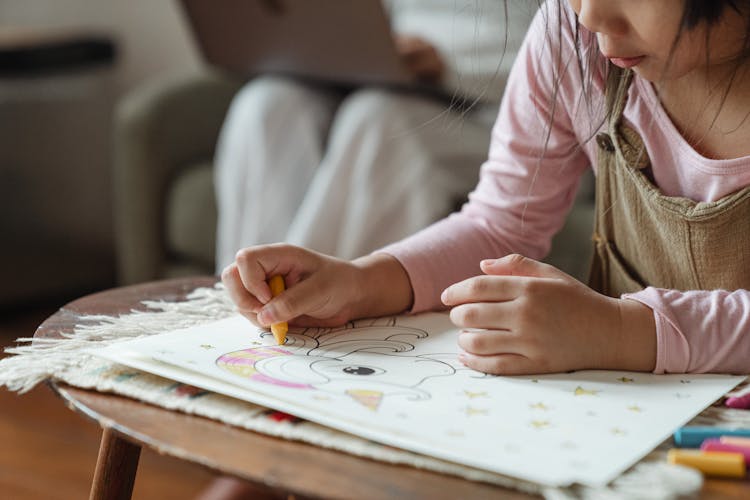 Crop Content Girl Drawing In Coloring Book