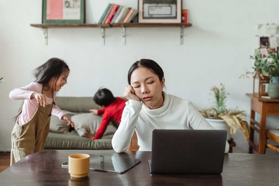 Tired parent unable to be fully present with family