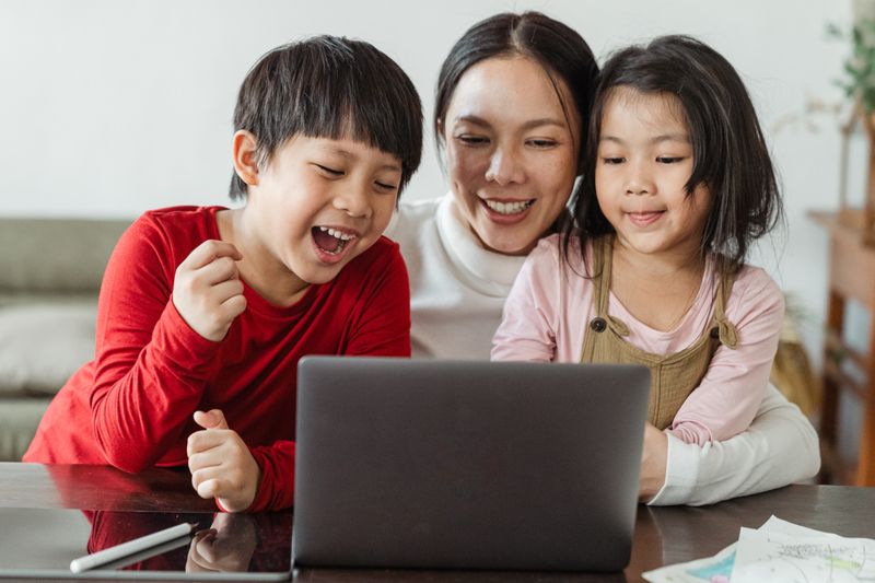 Family and kids watching together