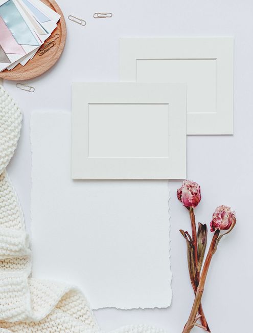 Minimalist bright interior design studio workspace flat lay