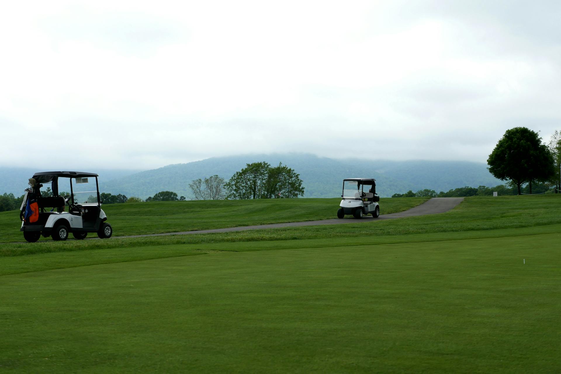 Golf Carts Parked near the Golf Course