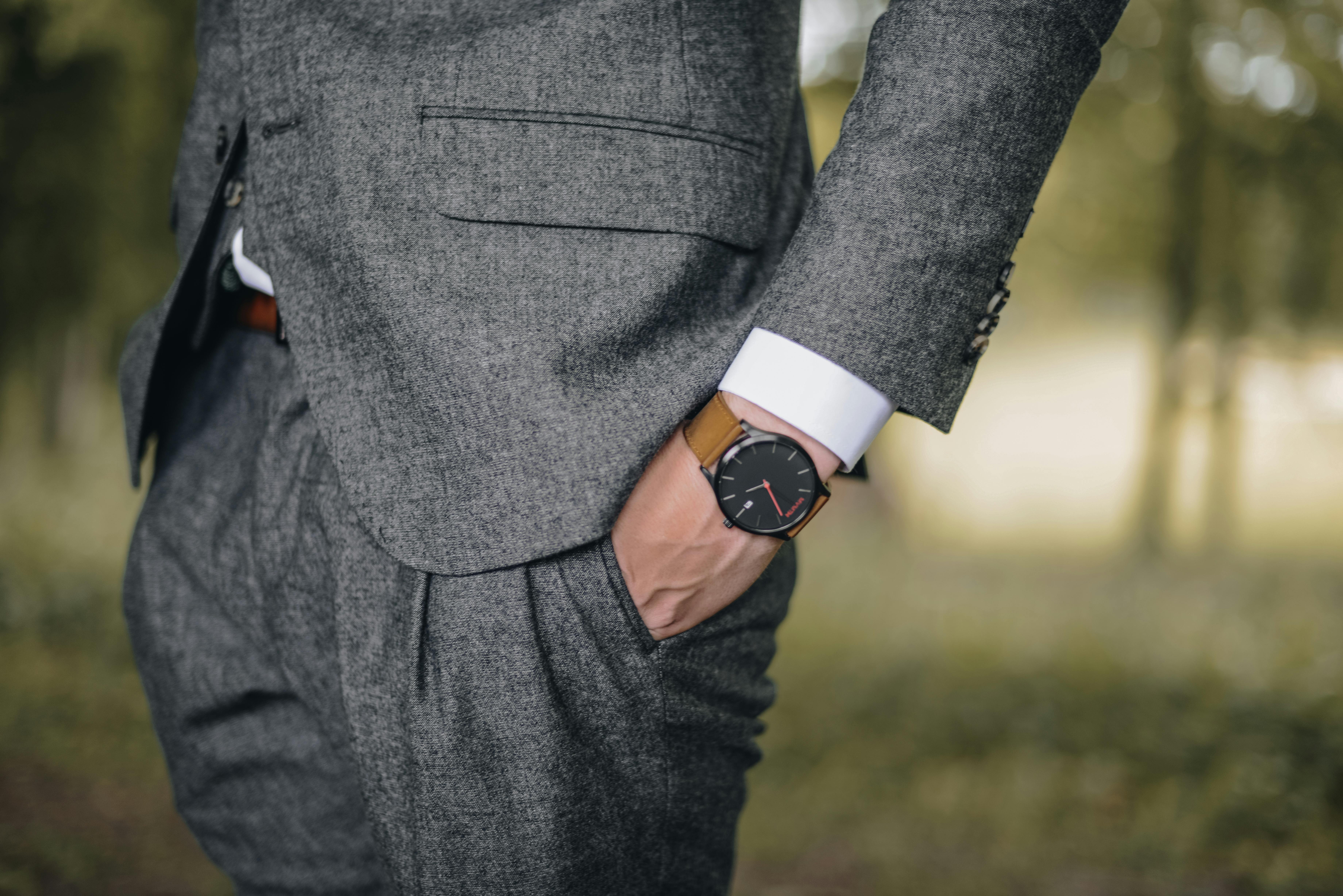 Free Man Wearing Watch With Hand on Pocket Stock Photo