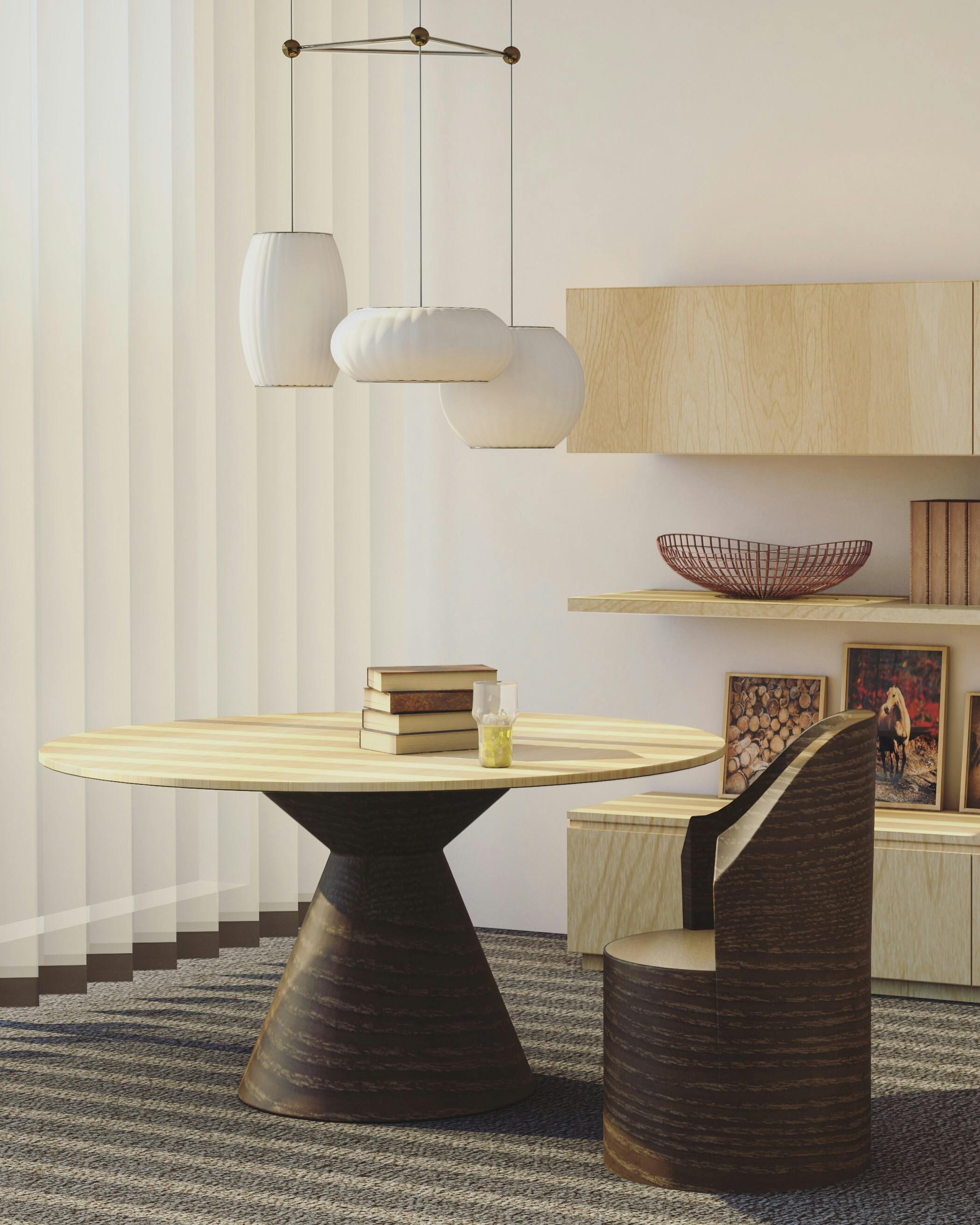 round beige and brown wooden table and chair