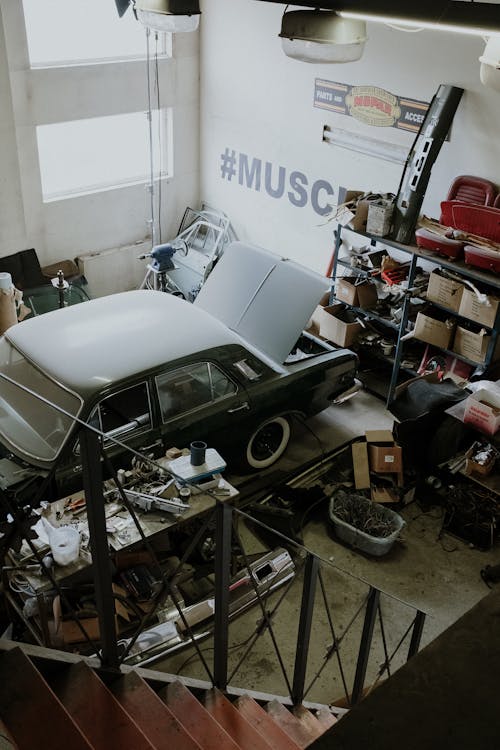 White Car in a Garage