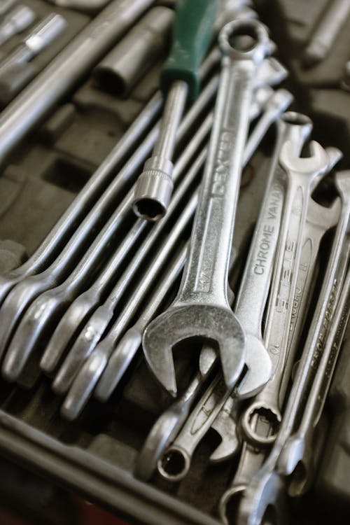 Free Stainless Steel Combination Wrench Set Stock Photo
