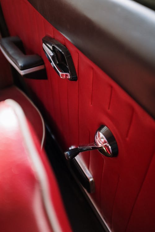 Red Car Door With Silver Handle