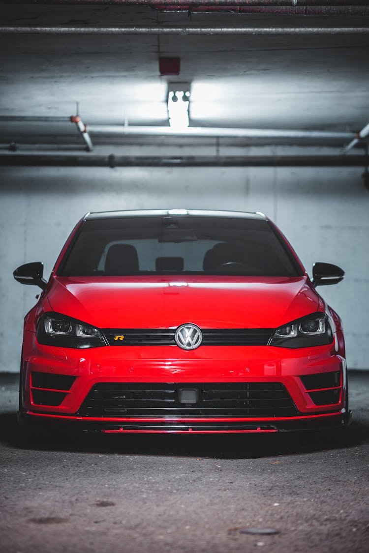 Red Modern Car On Parking Lot