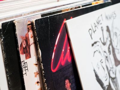 Vintage vinyl records showcasing classic album covers