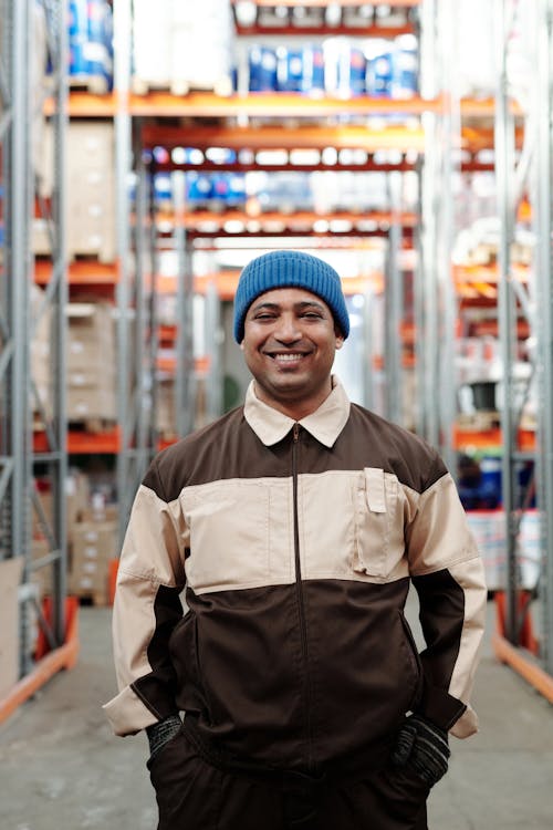 Free Photo of Man Wearing Blue Bonnet Smiling Stock Photo