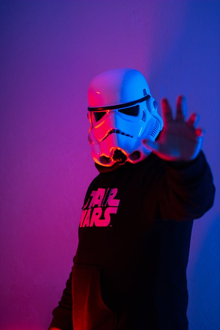 Man In Stormtrooper Helmet And Star War Hoodie