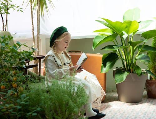 Girl in White Dress Reading a Book