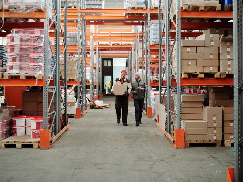 warehouse manager reviewing digital data on tablet device