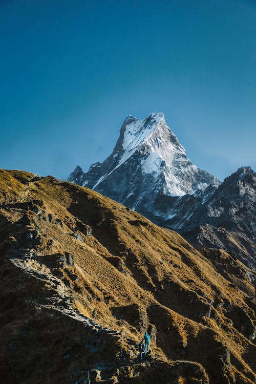 Snow Capped Rocky Mountain Under Blue Sky