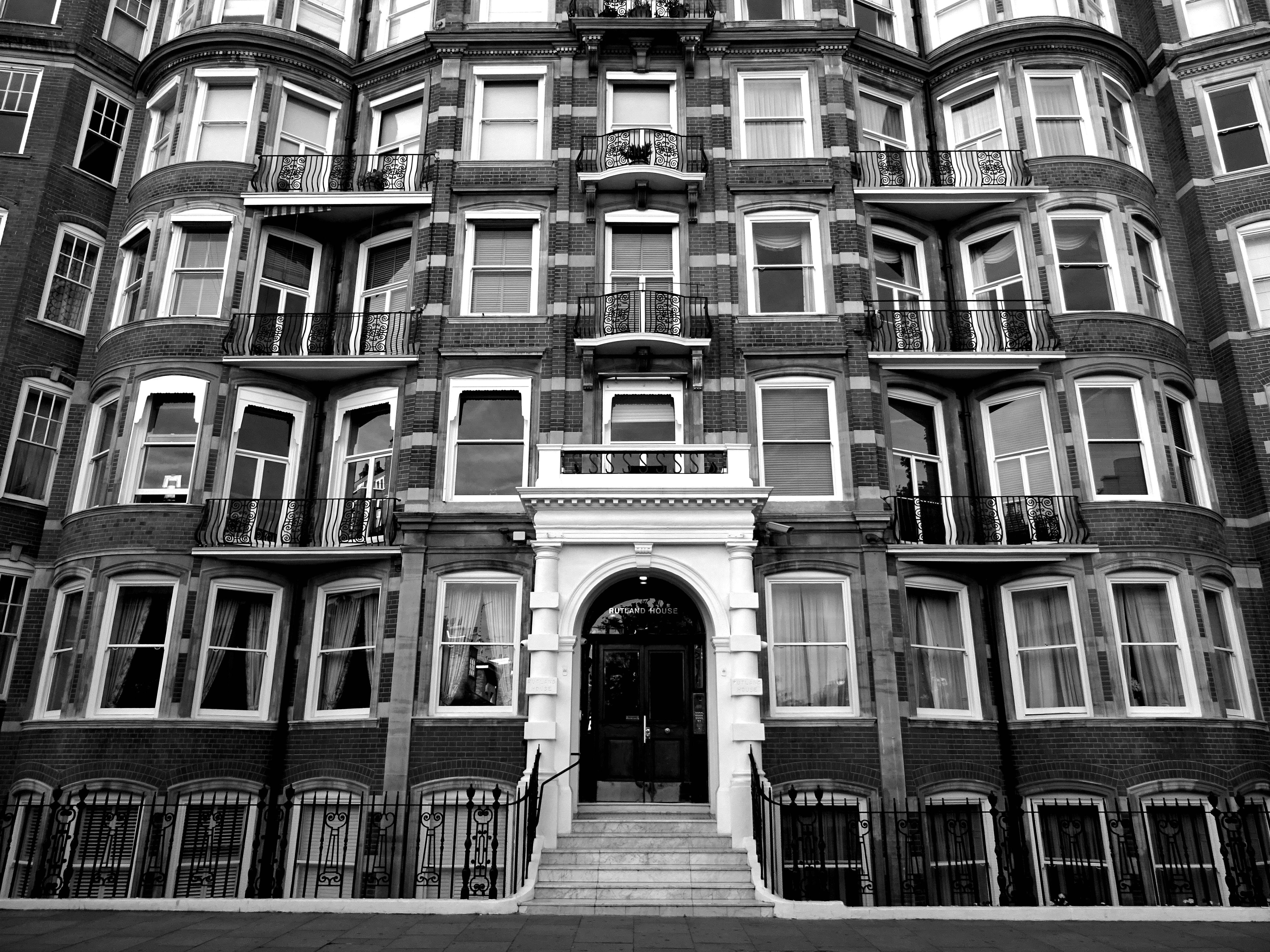 Free stock photo of apartments, architectural design, blackandwhite