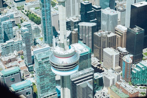 Free Drone view of urban city downtown Stock Photo