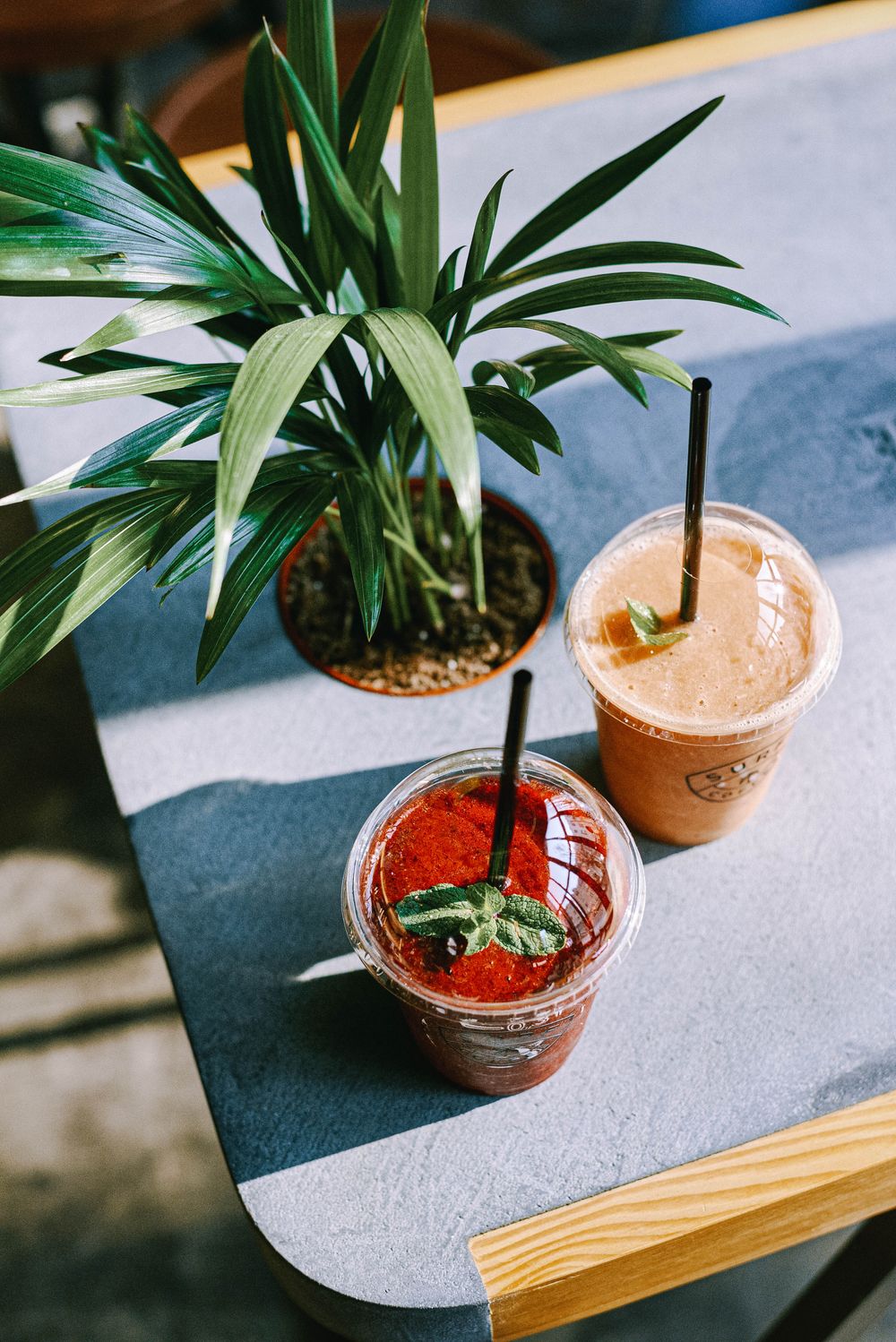 Fruit smoothies on a table