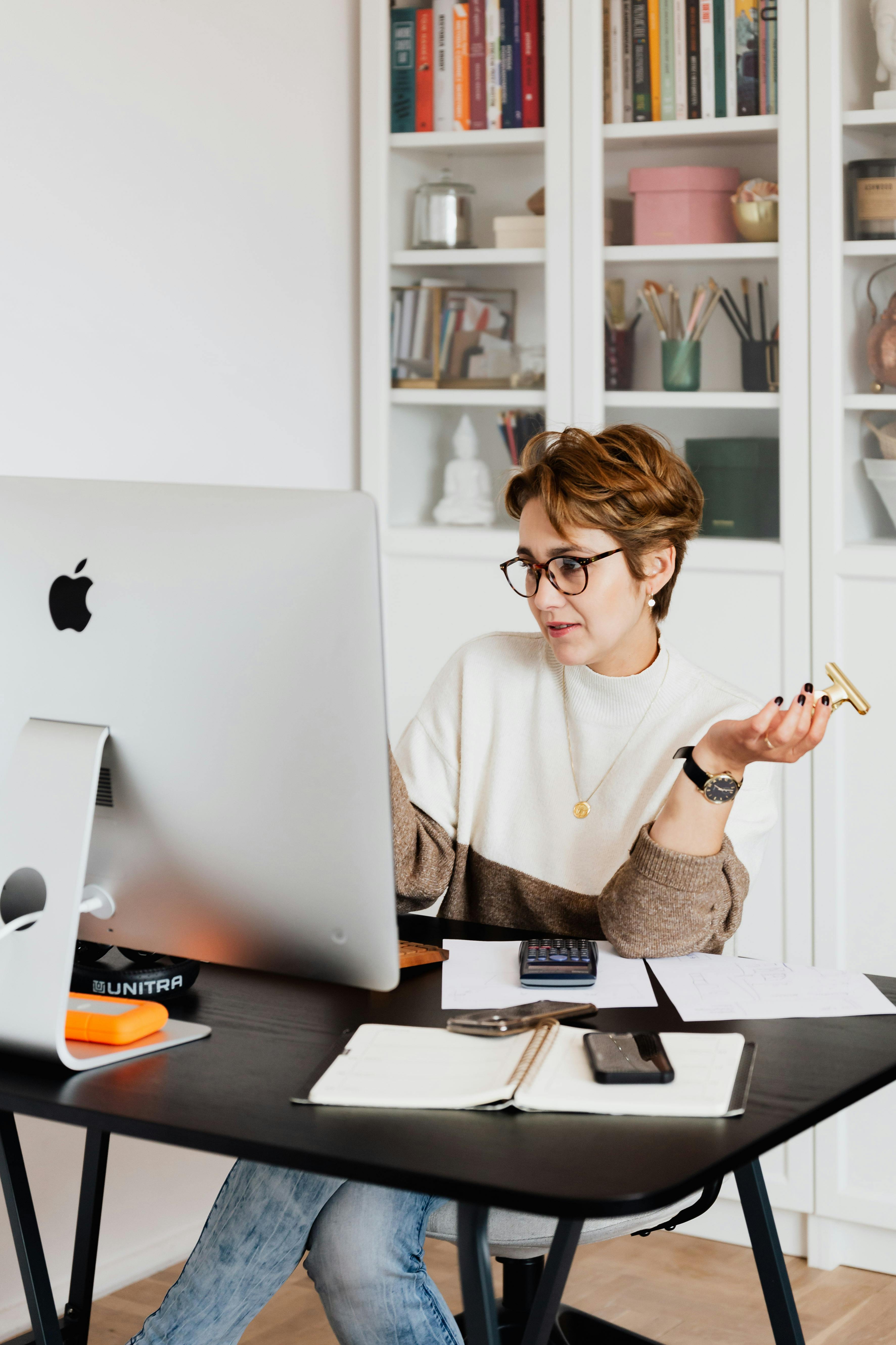 focused businesswoman working with computer in office