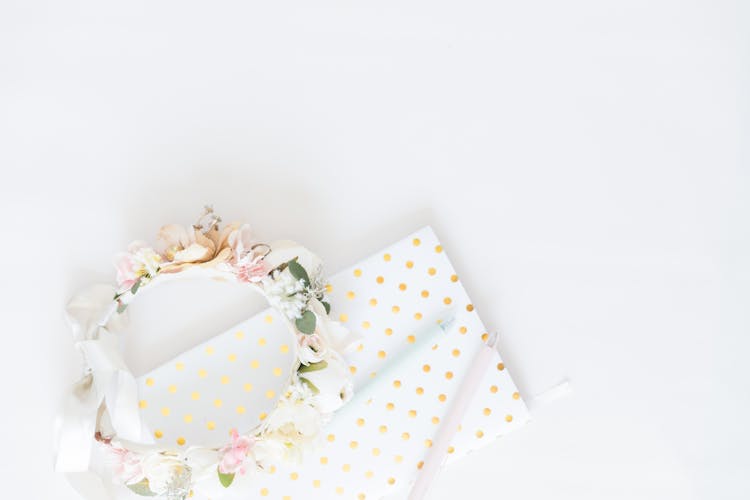 Floral Headband On Polka Dots Wrapping Paper